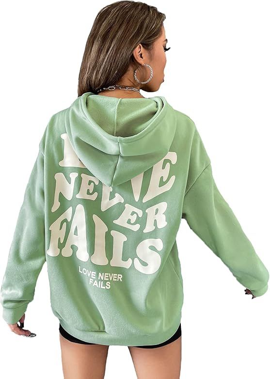 Floerns Women's Letter Graphic Print Long Sleeve Drawstring Hoodie Sweatshirt | Amazon (US)