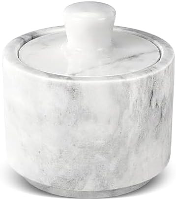 Flexzion Marble Salt Cellar with Lid, Salt Holder for Counter, White | 4.2 X 3.9 X 2.9-Inch Marbl... | Amazon (US)