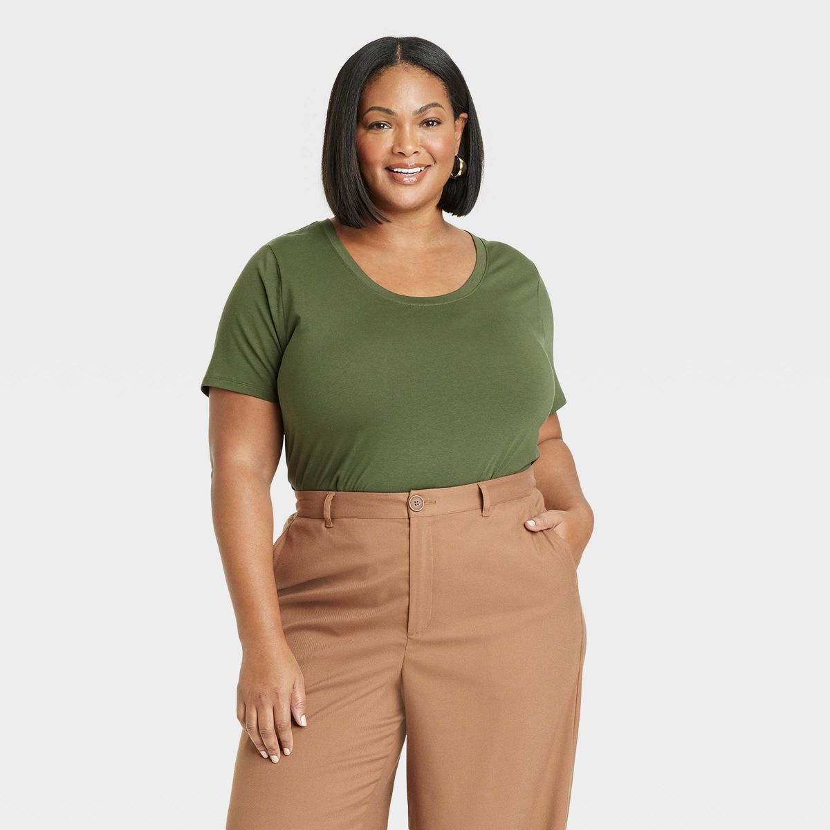 Women's Short Sleeve Relaxed Scoop Neck T-Shirt - Ava & Viv™ Olive Green 1X | Target