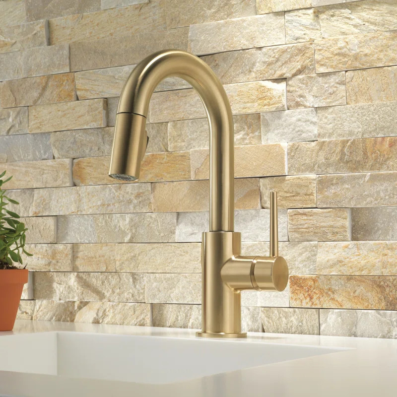 Trinsic Pull Down Bar Faucet with MagnaTite® Docking and Diamond Seal Technology Finish: Brilliance Champagne Bronze | Wayfair North America