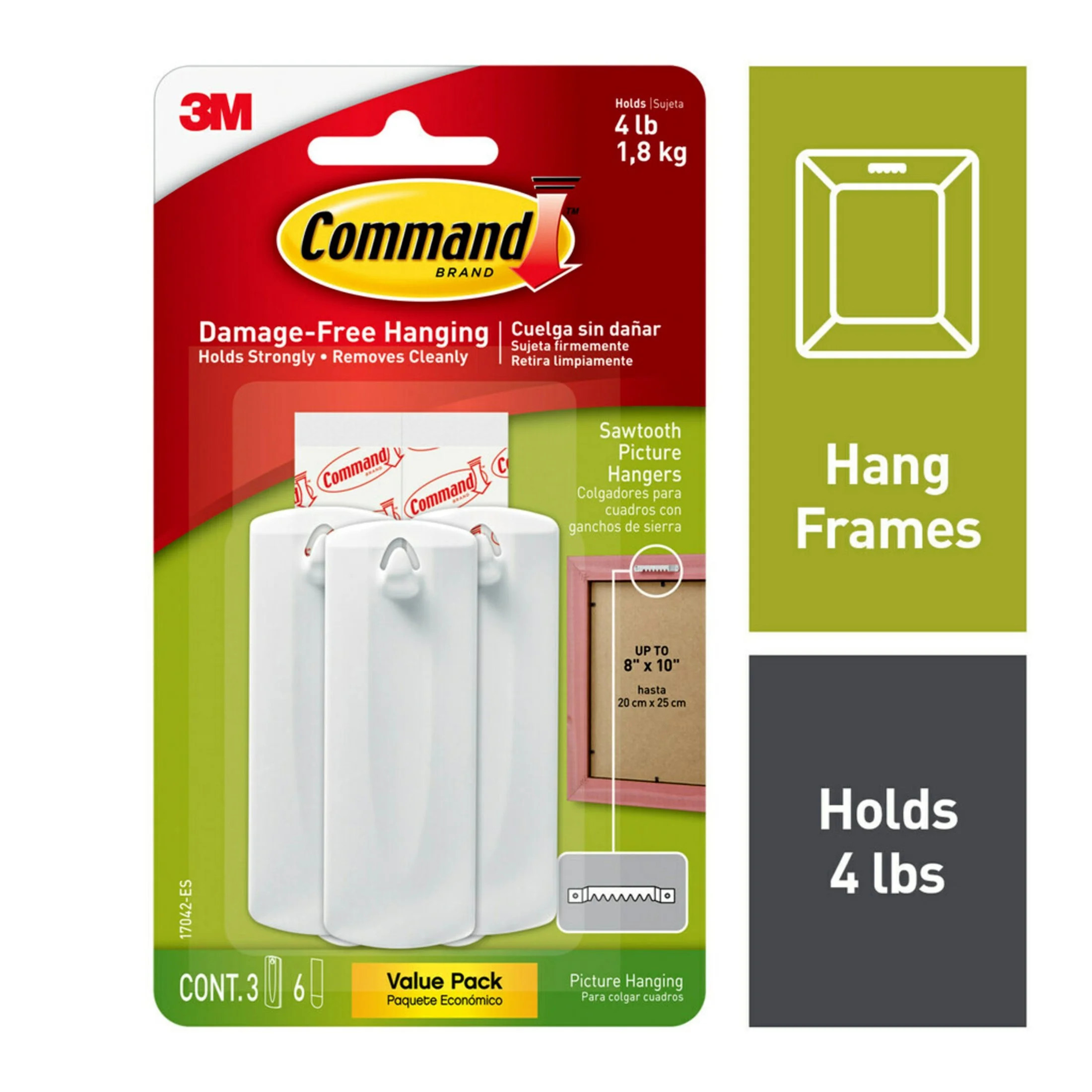Command Sawtooth Picture Hanger, White, 3 Hangers, 6 Strips Per Pack | Walmart (US)