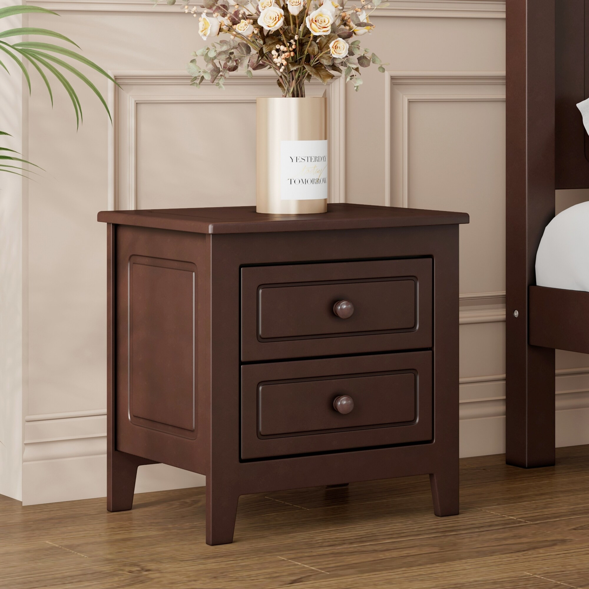 Bedroom Side Table White Wood End Table, 2-drawer Storage Nightstand | Bed Bath & Beyond