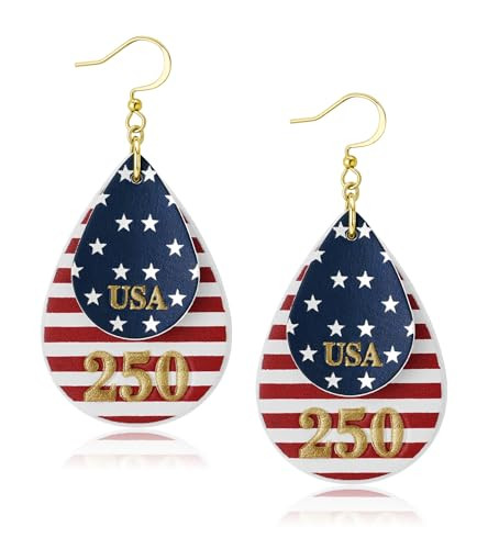Amazon.com: 250th Anniversary Dangle Earrings for Women, Patriotic American Flag Teardrop Womens ... | Amazon (US)