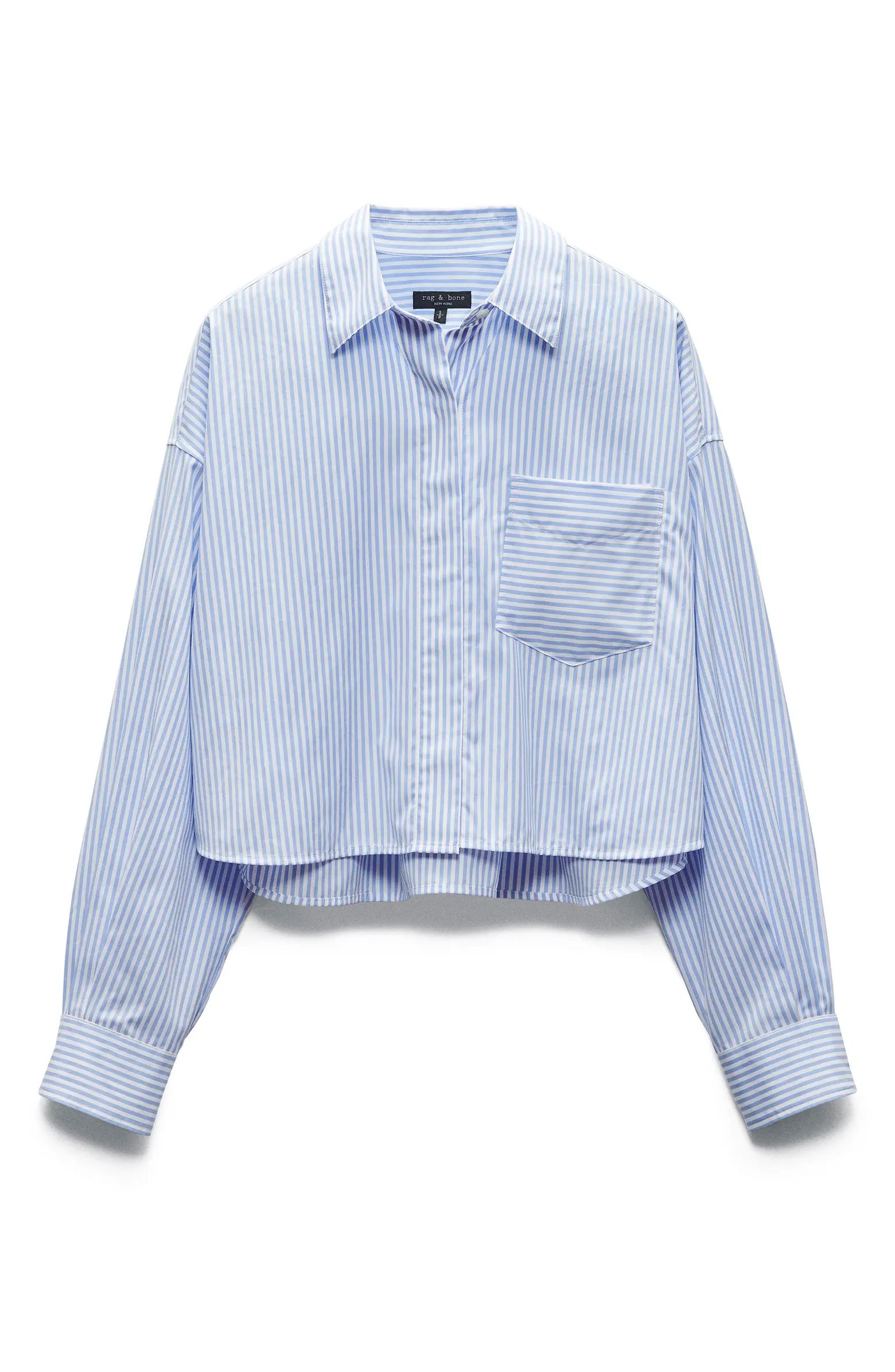 rag & bone Beatrice Stripe Cotton Poplin Crop Button-Up Shirt | Nordstrom | Nordstrom