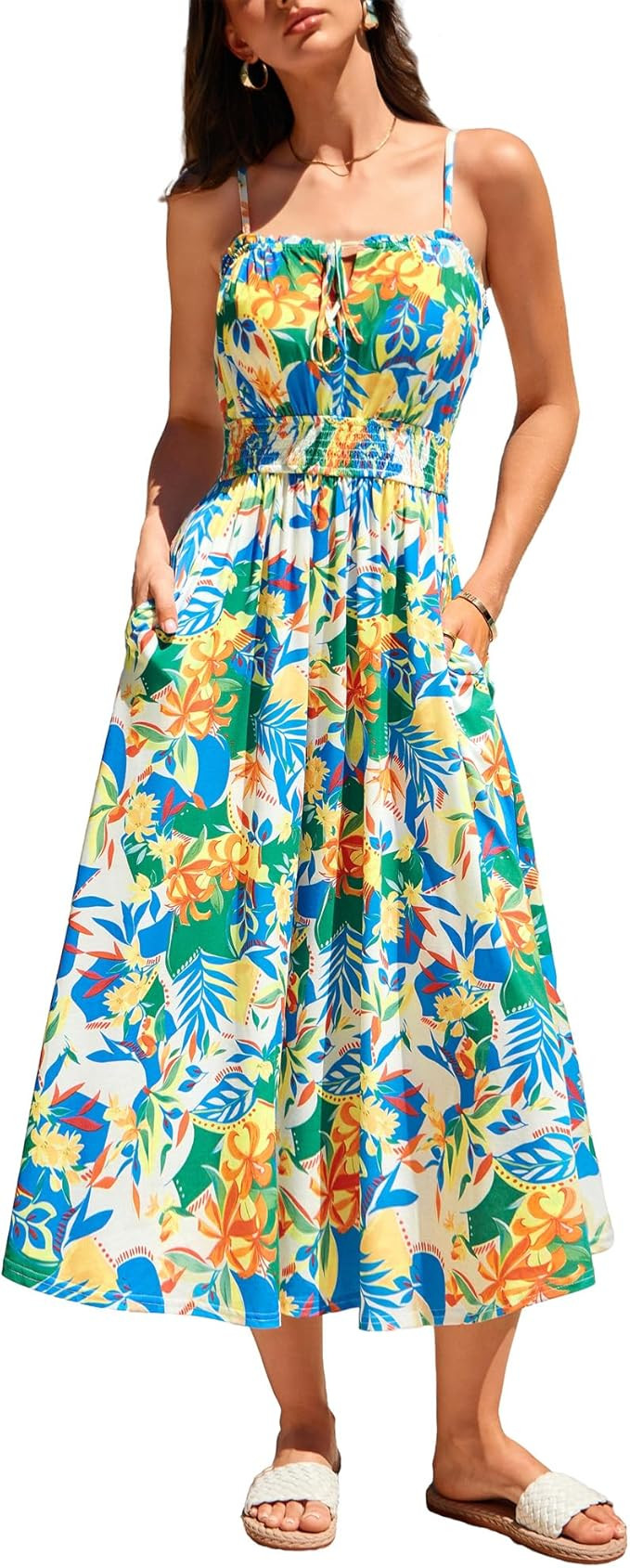 GRACE KARIN Womens Summer Clothes 2026 Boho Floral Maxi Long Dresses Spaghetti Straps Casual Beac... | Amazon (US)