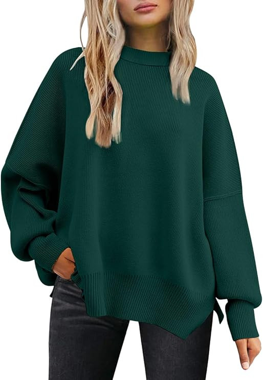 LILLUSORY Women's Oversized Batwing Sweaters 2025 Fall Outfits Trendy Crewneck Knit Side Slit Fas... | Amazon (US)