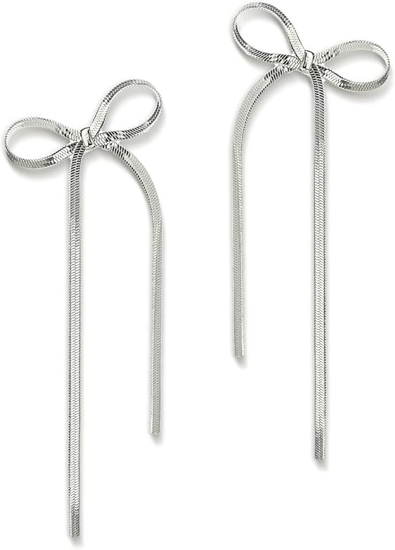 JeanBeau Long Chain Bow Dangle Drop Tassel Earrings for Women Girls Statement Ribbon Fringe Water... | Amazon (US)
