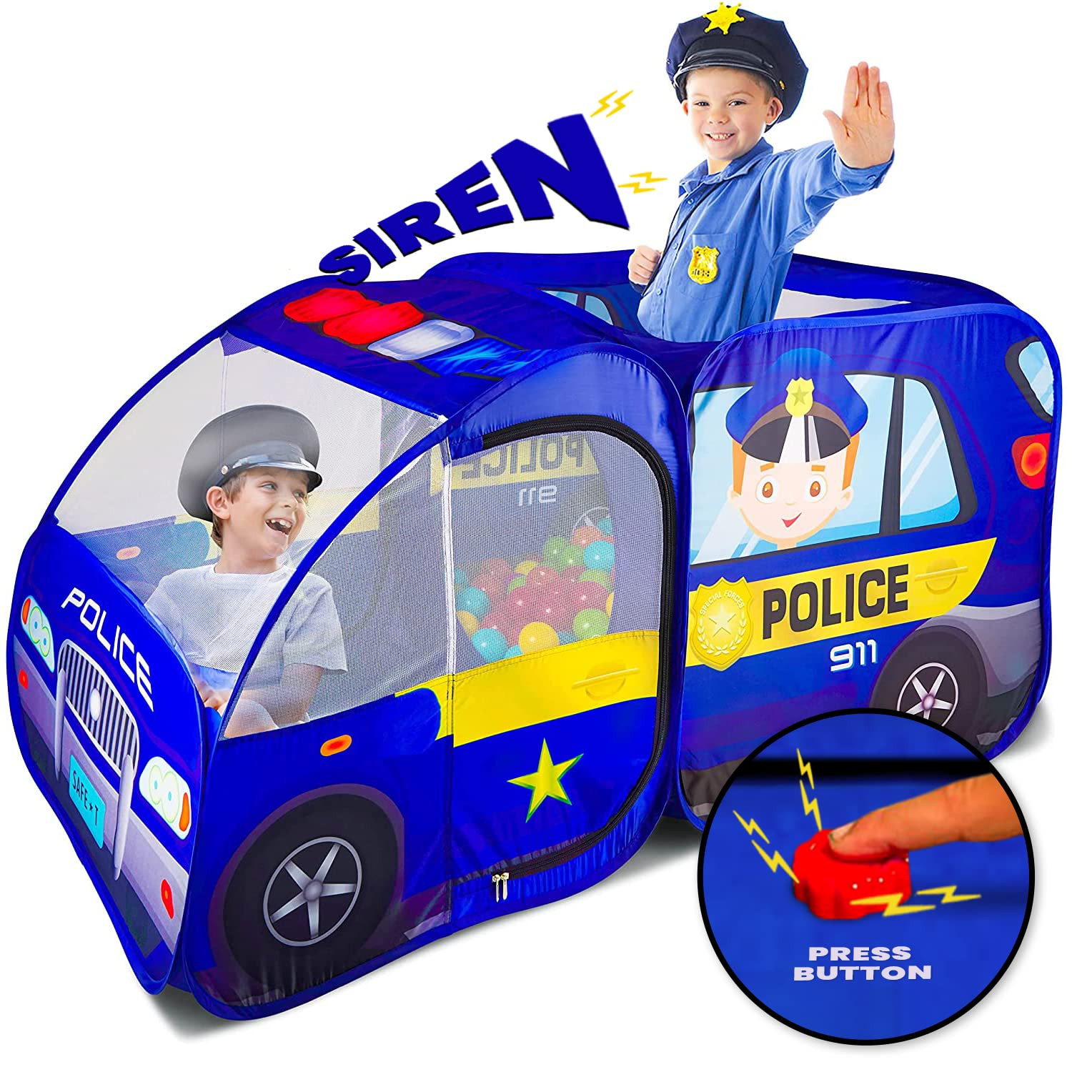 Police Car Pop Up Play Tent with Sound Button for Kids, Toddlers, Boys, Girls, Indoors & Outdoors... | Amazon (US)
