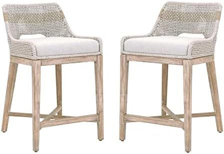 Home Square Transitional Beige 2 Piece Flat Rope Wood Frame Counter Stool Set | Amazon (US)