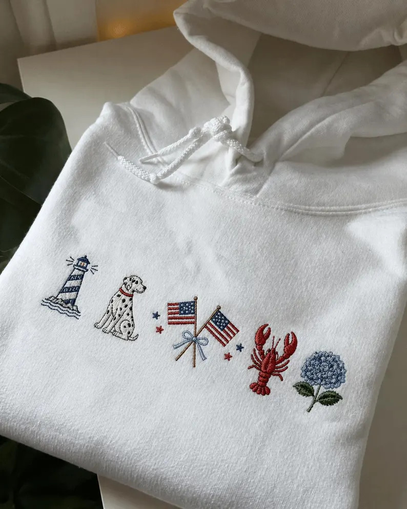 Custom Coastal Summer USA Flag Icons Embroidered Sweatshirt, Patriotic East Coast July 4th USA, H... | Etsy (Global)