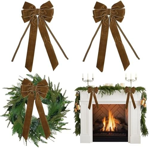AIMUDI Brown Velvet Bows 6.5" x 15" Christmas Bow for Gift Wrapping Velvet Bows for Tree, Holiday... | Amazon (US)