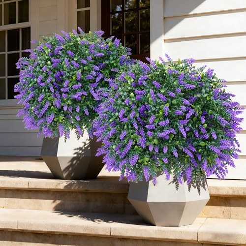 Artificial Lavender Topiary Ball Trees, 2 Set of UV Resistant Fake Evergreen Shrubs Bushes Plants... | Amazon (US)