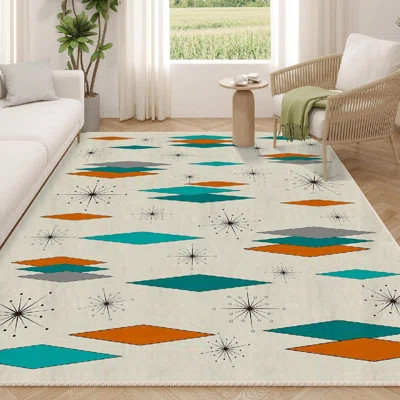 Mid Century Modern Rug For Living Room, 84 X 60, Blue, Beige And Orange | Wayfair North America