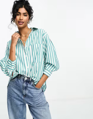 ASOS DESIGN oxford shirt in green stripe | ASOS (Global)