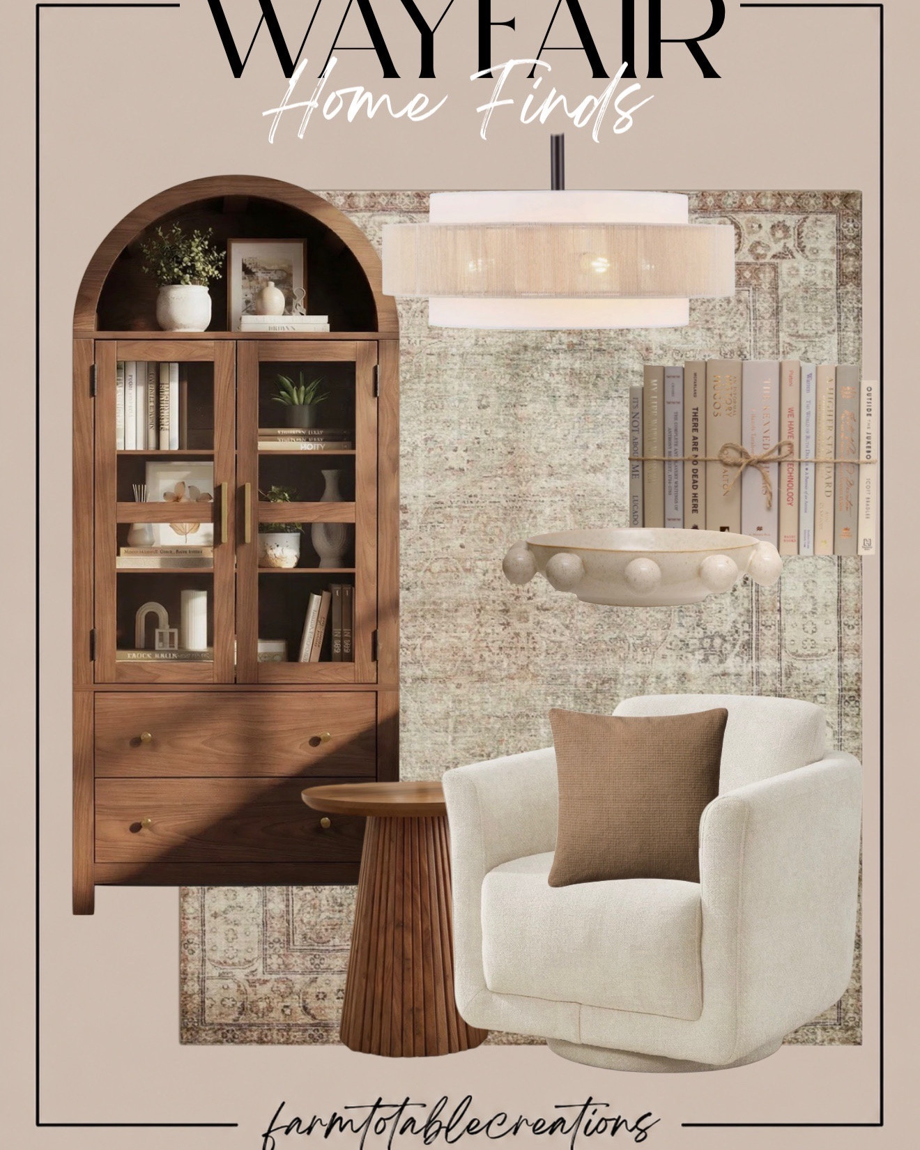 Wayfair Cozy Reading Nook Finds 🤎

These Wayfair finds are the perfect mix of cozy, warm, and elevated! The arched wood cabinet paired with the creamy swivel chair, vintage-inspired rug, fluted wood side table, and soft neutral accents creates such a beautiful collected look.

I love how the rich wood tones add warmth while the lighter upholstery and rug keep everything feeling fresh and inviting. This would be such a gorgeous combination for a reading nook, home office, or cozy corner of the living room.

Follow @farmtotablecreations on Instagram for more cozy home finds and trending decor.

#LTKHome #Wayfair #WayfairFinds #WayfairHome #ReadingNook #CozyHome #NeutralHome #WarmNeutrals #HomeDecor #HomeInspo #DesignerInspired #LivingRoomInspo #CozyDecor #AffordableDecor #LTKFinds

#LTKSaleAlert #LTKHome