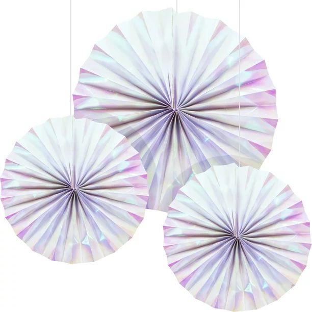 Way to Celebrate Iridescent Paper Fans Party Decoration 14" in x 14" in 3 Ct. | Walmart (US)