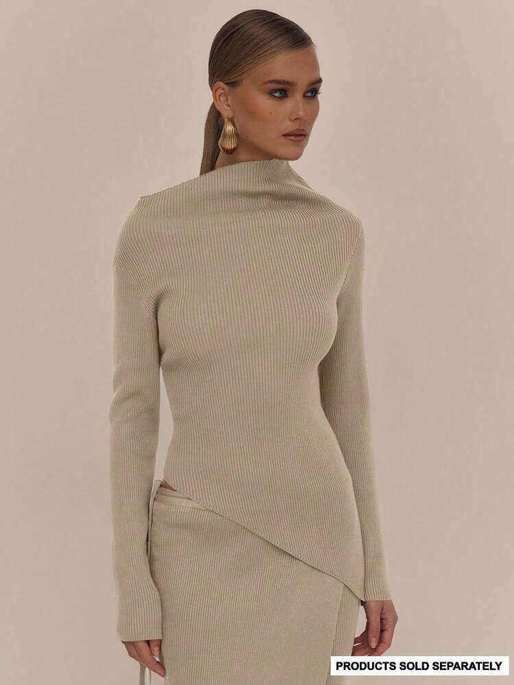 Asymmetrical Hem Ribbed Sweater | SHEIN