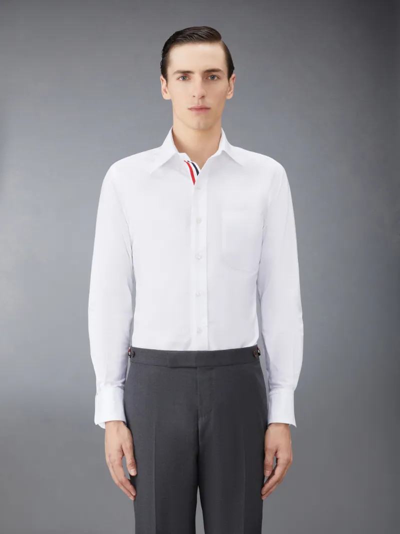White Cotton Oxford Grosgrain Placket Shirt | Thom Browne