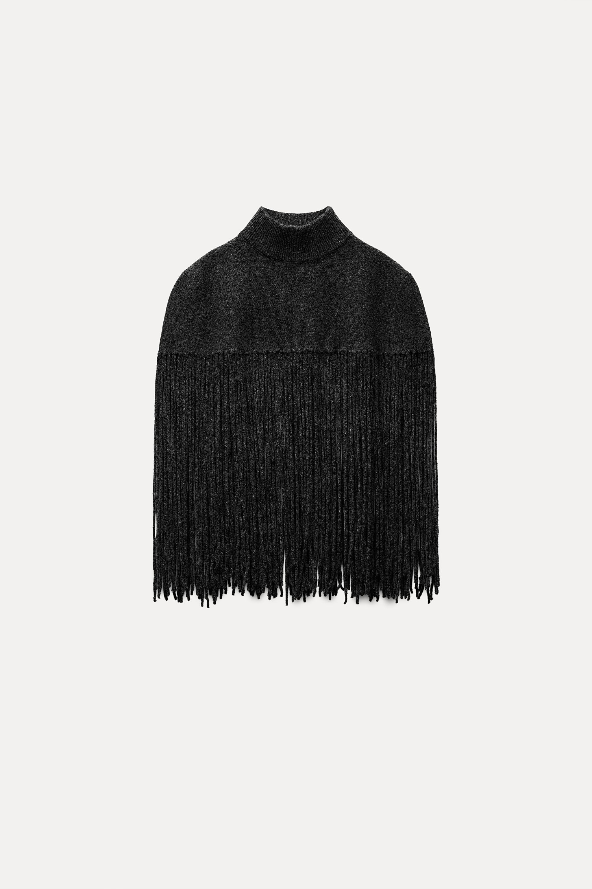 FRINGED KNIT CAPE | Zara US