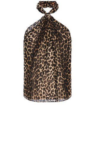 Saint Laurent Top Marcel Cravate in Leopard - Brown. Size L (also in M, S). | FWRD 
