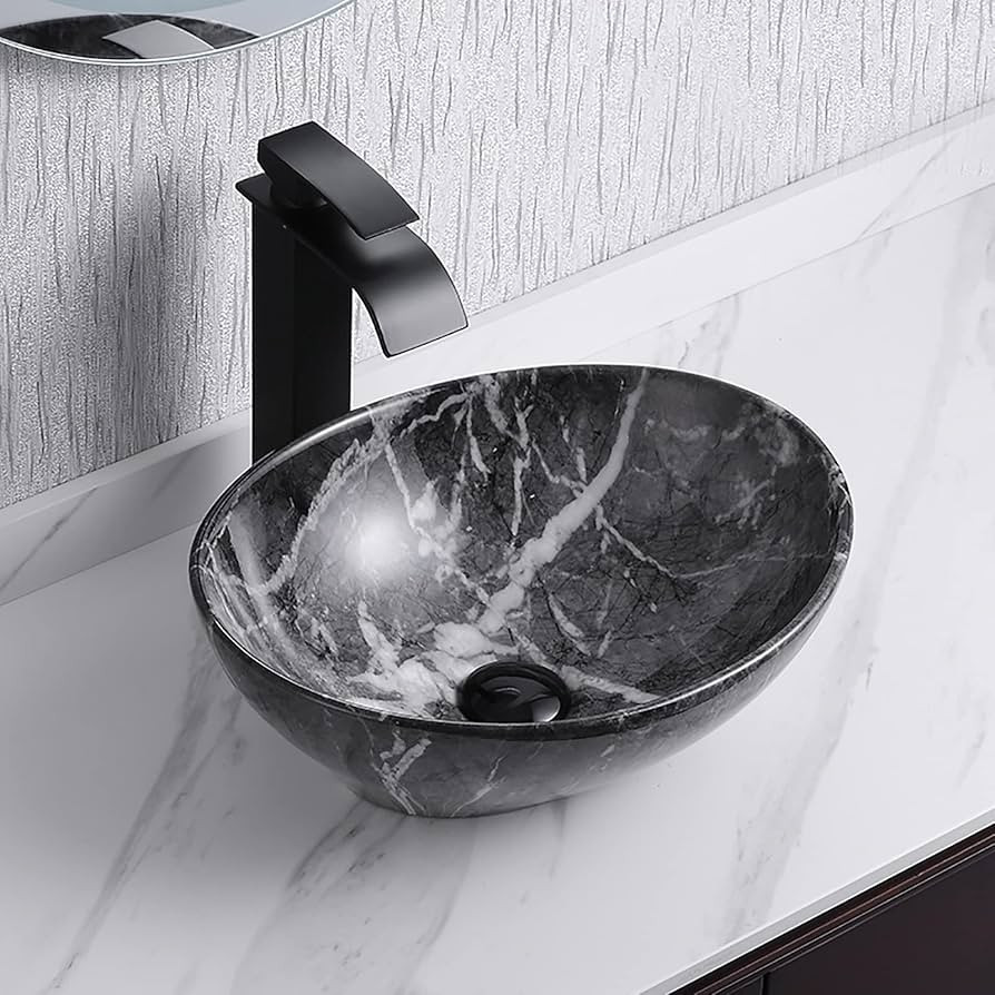 Davivy 16'' X 13.2'' Nordic Marbling Oval Vessel Sink with Pop Up Drain,Bathroom Vessel Sinks,Cer... | Amazon (US)