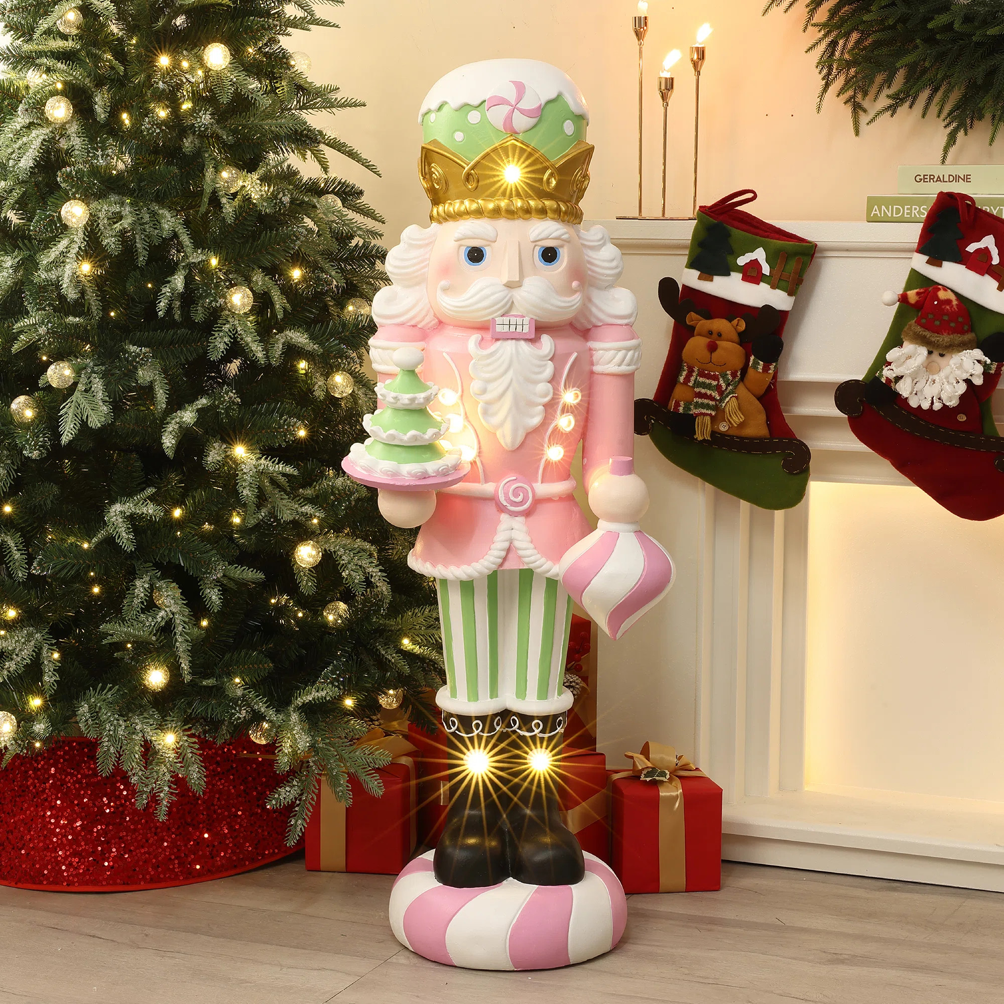 4Ft Lighted Nutcracker Pink Soldier with Candy Tree, Battery Operated Holiday Decoration | Wayfair North America