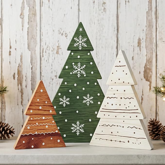 Christmas Decor, 3Pcs Wooden Tabletop Christmas Tree Decorations Sign | Amazon (US)