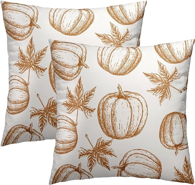 Fall Orange White Pumpkin Throw Pillow Cover 18x18 Inch Pack of 2 Fallen Leaves Cushion Pillow Ca... | Amazon (US)