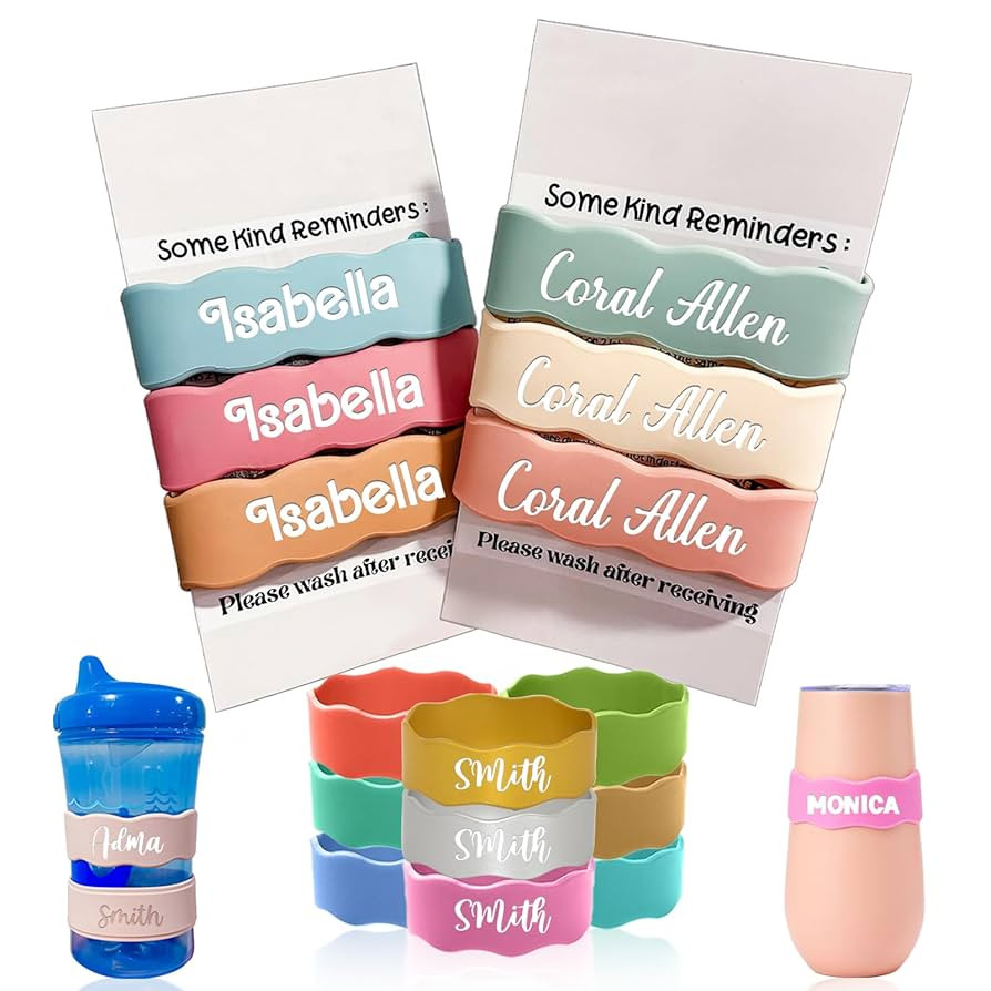 3 Piece Personalized Water Bottle Labels, Customized Silicone Baby Bottle & Sippy Cup Bands, Non-... | Amazon (US)
