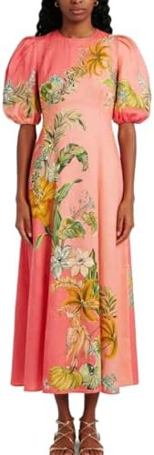 Femiserah Women's Spring Summer Short Puff Sleeve Round Neck Bohemian Linen Dress A Line Flowy Vo... | Amazon (US)