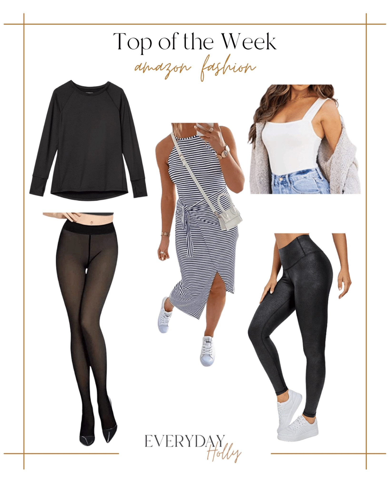 Amazon Top Selling Fashions 

athletic wear | leggings | bodysuit | wrap dress | spring transition | womens style | womens wear | tights | womens fashion 

#LTKunder50 #LTKstyletip