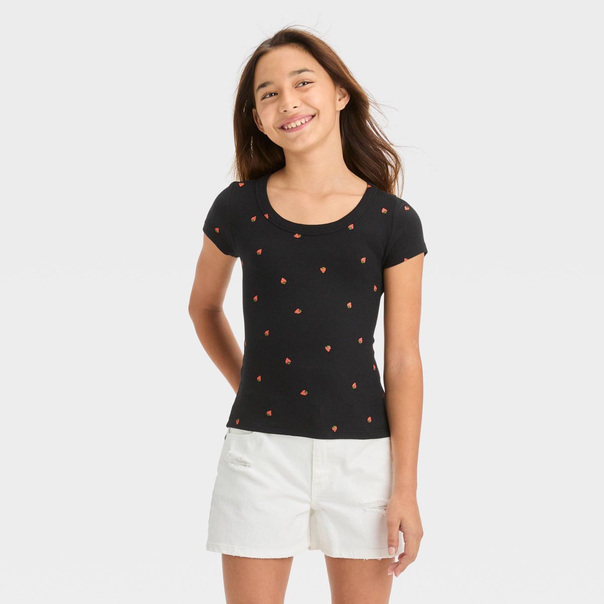 Girls' Scoop Neck Ribbed T-Shirt - art class™ | Target
