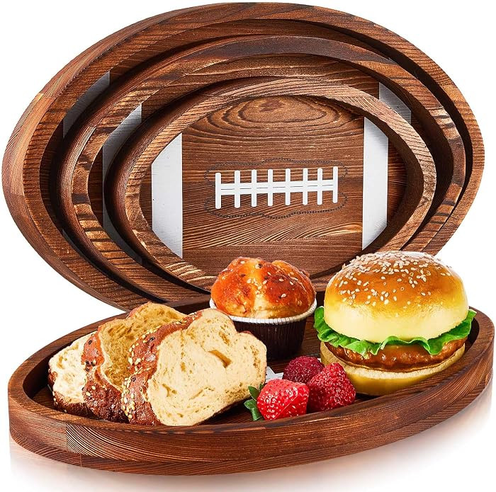 Geetery 3 Pcs Football Serving Trays Wooden Shaped Football Plates Football Serveware Tailgate Party Serving Platter for Game Party Decorations, 13'', 11'', 8.7'' | Amazon (US)