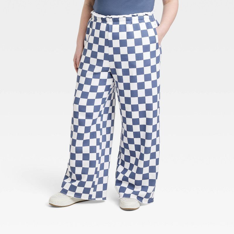 Women's Checkered Graphic Wide Leg Pants - Blue | Target