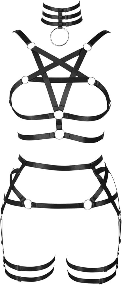 Women's Body Harness Pentagram Bra Garter Belt Set Punk Gothic Carnival Halloween Elastic Adjusta... | Amazon (CA)