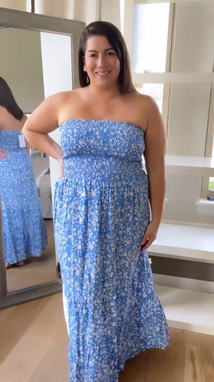 Amazon spring dress. Size xxl strapless dress. Blue and white strapless dress. Plus size dress. Graduation dress . Wedding guest dress . Summer dress 
Fit is TTS

#LTKFind #LTKcurves #LTKunder50
