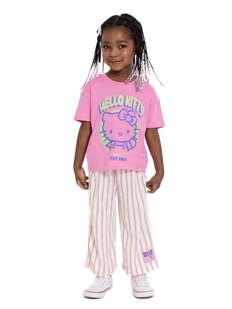 Hello Kitty Toddler Girls Graphic Tee and Stripe Pants Set, 2-Piece, Sizes 12M-5T | Walmart (US)