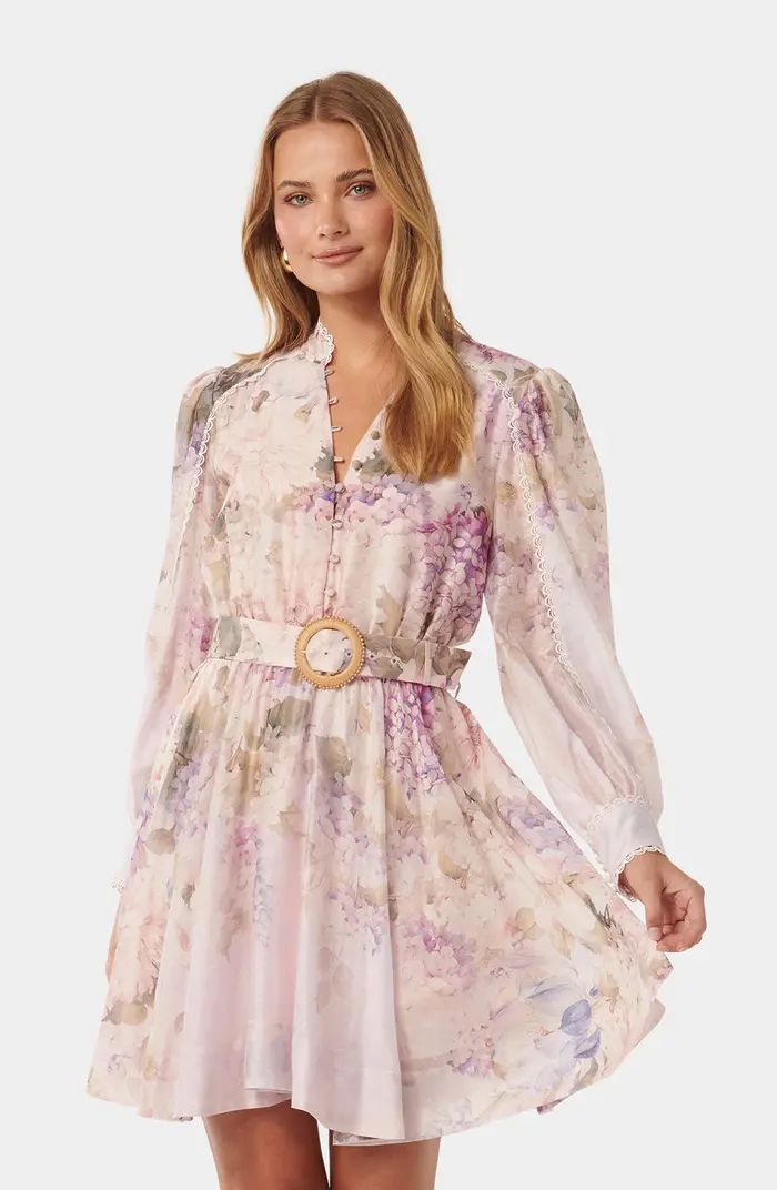 Vienna Lace Trim Belted Long Sleeve Shirtdress | Nordstrom