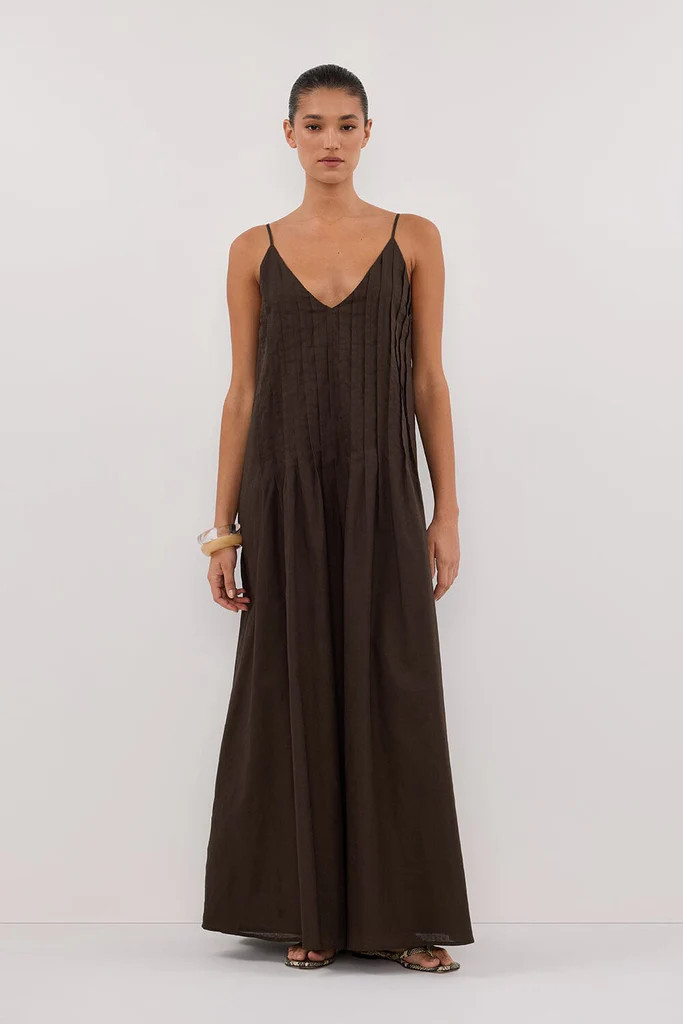 TAHLIA BITTER CHOC LINEN BLEND MAXI DRESS | DISSH