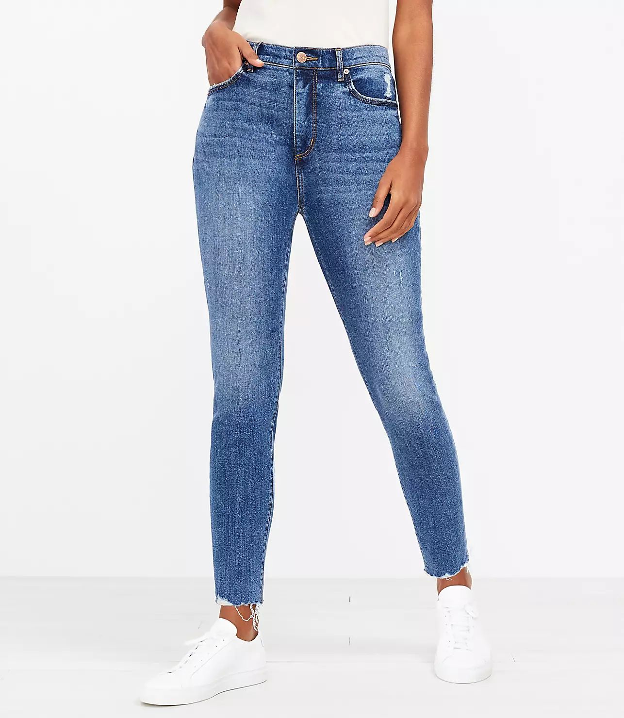 Petite Fresh Cut High Rise Skinny Ankle Jeans in Authentic Mid Vintage Wash | LOFT