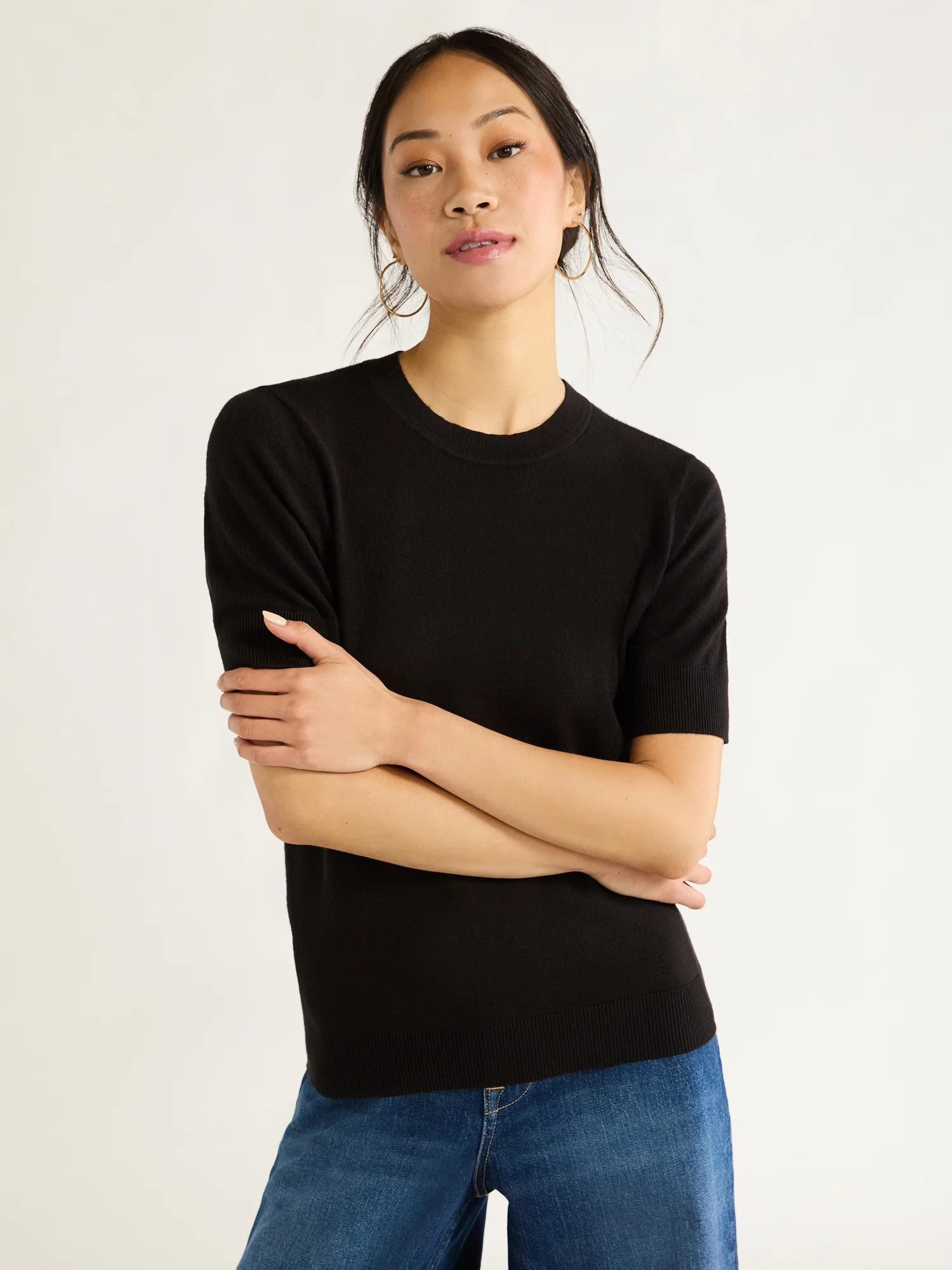 Free Assembly Women's Shrunken Sweater Tee, Sizes XS-XXL - Walmart.com | Walmart (US)