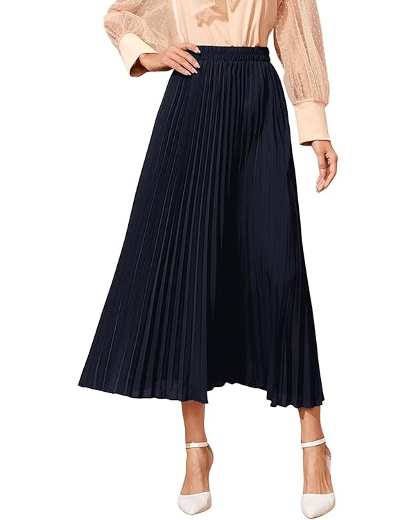 SweatyRocks Women's Casual Solid Longline Pleated Long Skirt | Amazon (US)