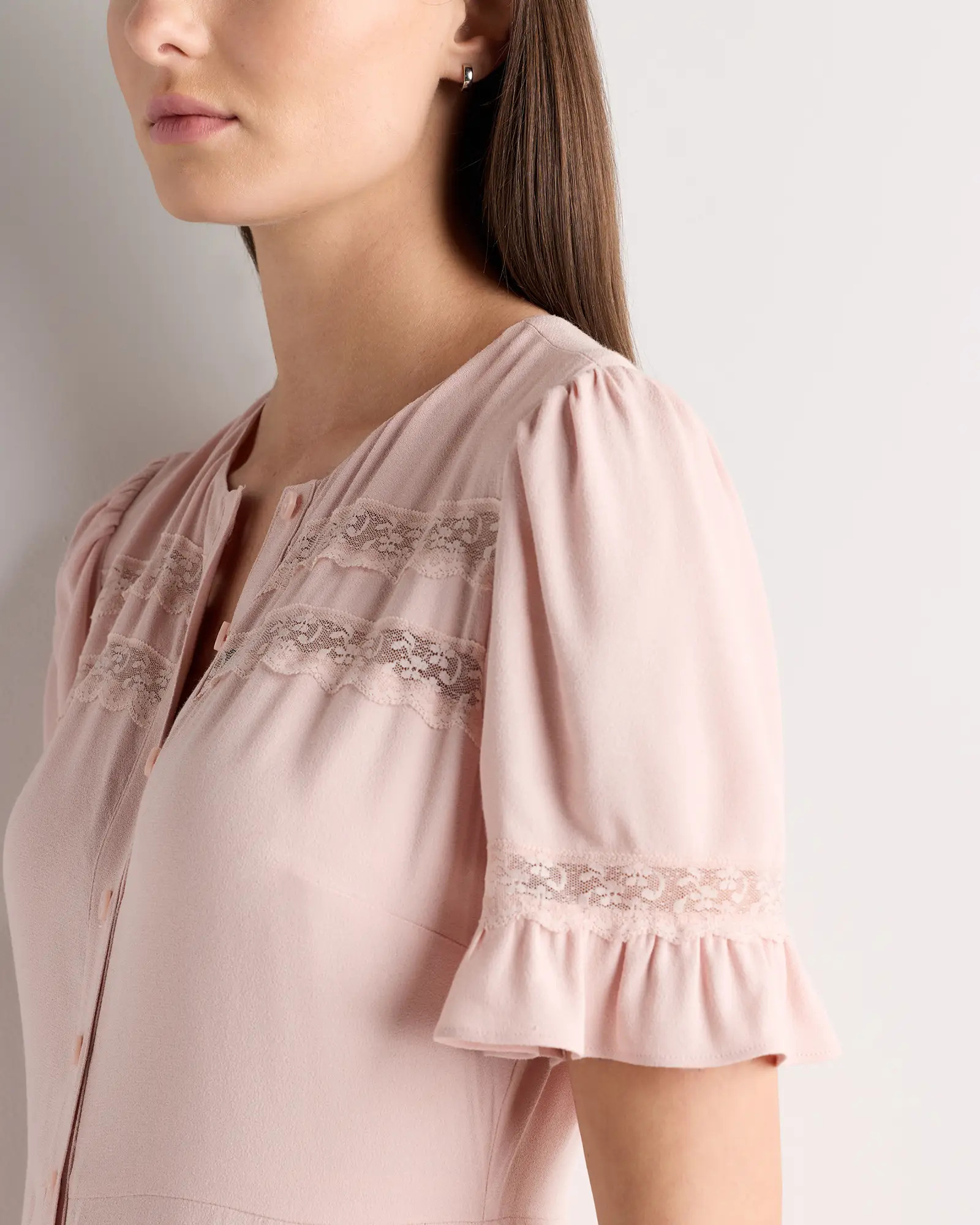 Lightweight Crepe Lace Inset Midi Dress | Quince