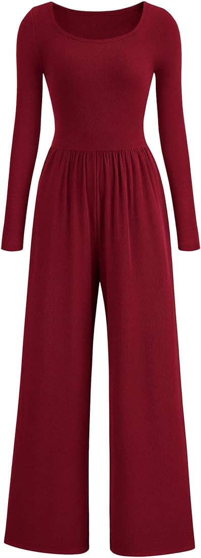 PRETTYGARDEN Women's Fall Fashion One Piece Jumpsuits Dressy Casual Long Sleeve Wide Leg Ribbed K... | Amazon (US)