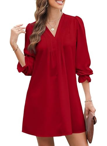Dokotoo Womens Casual Dress A-Line Ruffle Sleeve V Neck Midi Dress 2025 Fashion Pleated Flowy Sun... | Amazon (US)