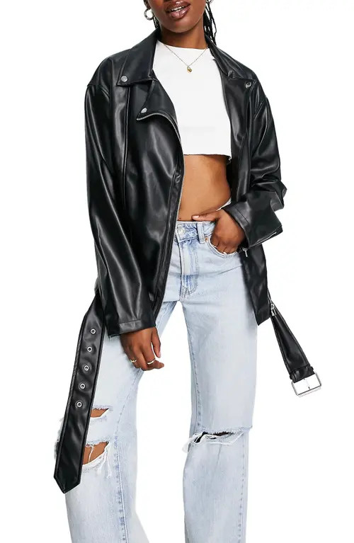 ASOS DESIGN Faux Leather Biker Jacket in Black at Nordstrom, Size 14 Us | Nordstrom