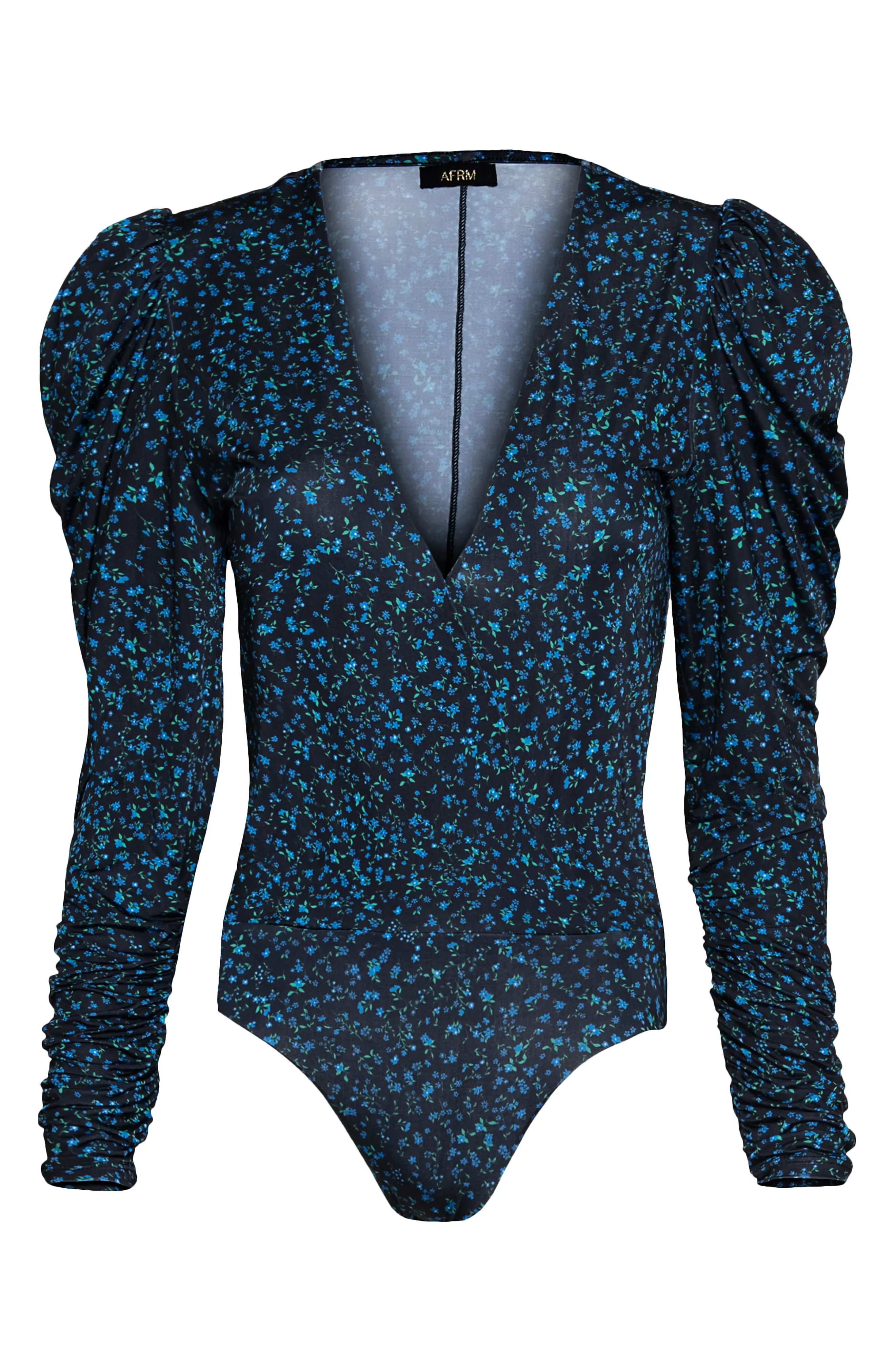 Women's Afrm Zuri Long Sleeve Bodysuit, Size X-Large - Blue | Nordstrom