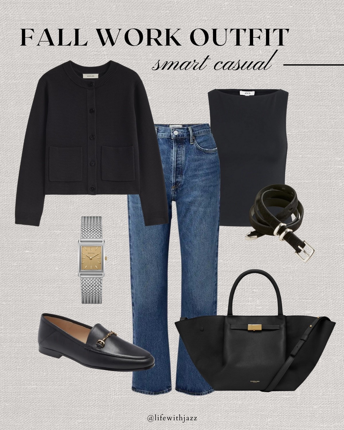 Cool tone fall work outfit inspo 

Crop cardigan / black boatneck top / blue ankle jeans / Sam Edelman Loraine loafers / minimal watch / Demellier the midi New York tote / minimal belt / smart casual / office outfit 

#LTKWorkwear #LTKStyleTip #LTKSeasonal