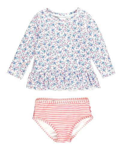 RuffleButts Cottage Tea Time Scallop Hem Long Sleeve Rash Guard Bikini - 3-6m | Amazon (US)