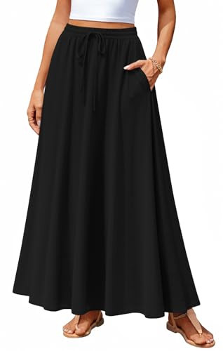 Aodemo Women's Flowy Maxi Skirt Summer Boho Pleated Elastic Waisted Casual Beach Long Skirts with... | Amazon (US)